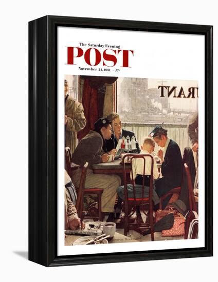 "Saying Grace" Saturday Evening Post Cover, November 24,1951-Norman Rockwell-Framed Premier Image Canvas