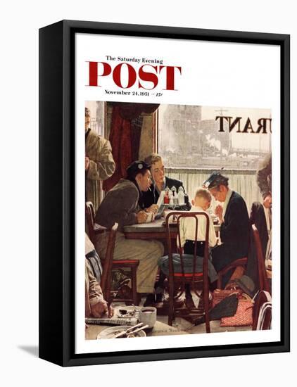 "Saying Grace" Saturday Evening Post Cover, November 24,1951-Norman Rockwell-Framed Premier Image Canvas