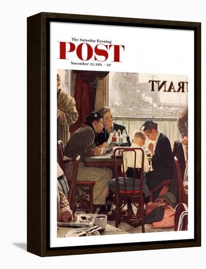 "Saying Grace" Saturday Evening Post Cover, November 24,1951-Norman Rockwell-Framed Premier Image Canvas