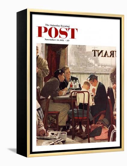 "Saying Grace" Saturday Evening Post Cover, November 24,1951-Norman Rockwell-Framed Premier Image Canvas