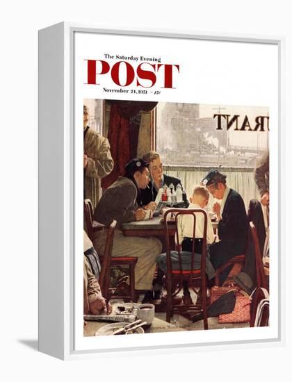 "Saying Grace" Saturday Evening Post Cover, November 24,1951-Norman Rockwell-Framed Premier Image Canvas