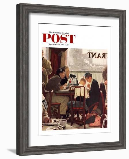 "Saying Grace" Saturday Evening Post Cover, November 24,1951-Norman Rockwell-Framed Giclee Print