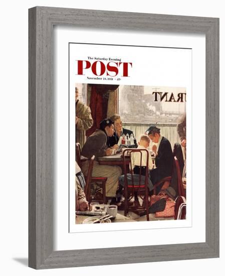 "Saying Grace" Saturday Evening Post Cover, November 24,1951-Norman Rockwell-Framed Giclee Print