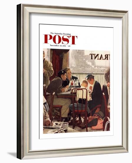 "Saying Grace" Saturday Evening Post Cover, November 24,1951-Norman Rockwell-Framed Giclee Print