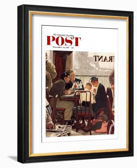 "Saying Grace" Saturday Evening Post Cover, November 24,1951-Norman Rockwell-Framed Giclee Print