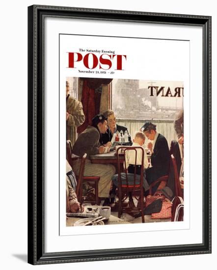 "Saying Grace" Saturday Evening Post Cover, November 24,1951-Norman Rockwell-Framed Giclee Print