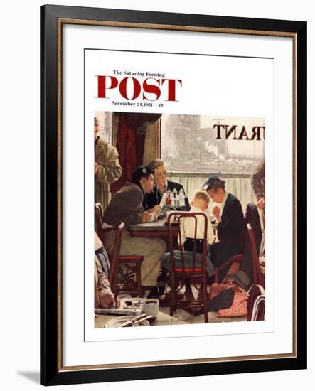 "Saying Grace" Saturday Evening Post Cover, November 24,1951-Norman Rockwell-Framed Giclee Print