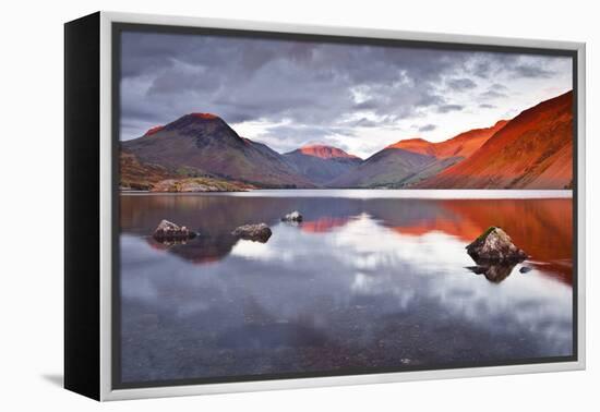 Scafell Range across Reflective Waters of Wast Water, Lake District Nat'l Pk, Cumbria, England, UK-Julian Elliott-Framed Premier Image Canvas