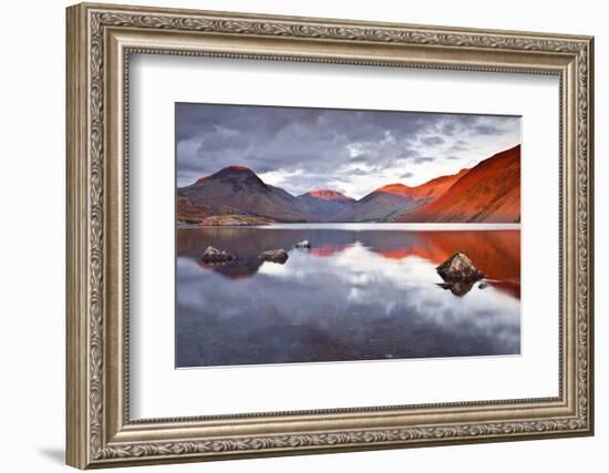 Scafell Range across Reflective Waters of Wast Water, Lake District Nat'l Pk, Cumbria, England, UK-Julian Elliott-Framed Photographic Print