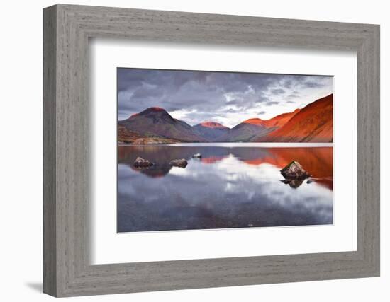 Scafell Range across Reflective Waters of Wast Water, Lake District Nat'l Pk, Cumbria, England, UK-Julian Elliott-Framed Photographic Print