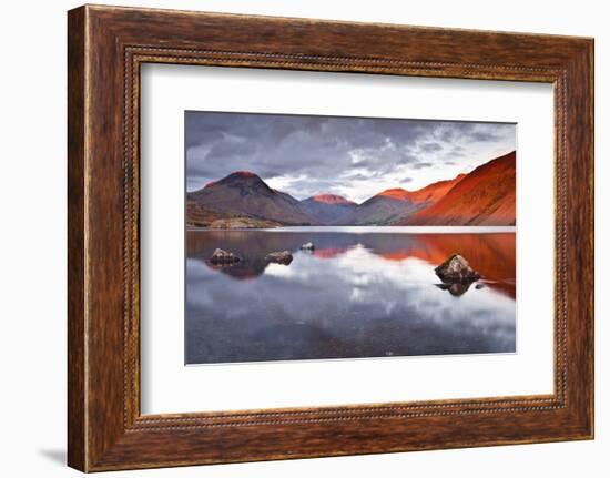 Scafell Range across Reflective Waters of Wast Water, Lake District Nat'l Pk, Cumbria, England, UK-Julian Elliott-Framed Photographic Print