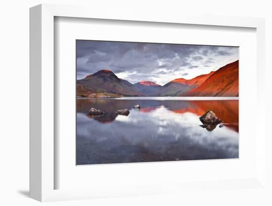 Scafell Range across Reflective Waters of Wast Water, Lake District Nat'l Pk, Cumbria, England, UK-Julian Elliott-Framed Photographic Print