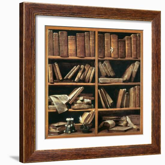 Scaffali con libri di musica-Giuseppe Maria Crespi-Framed Art Print