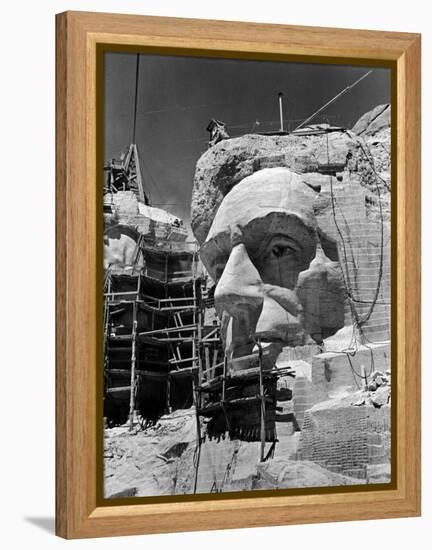 Scaffolding around Head of Abraham Lincoln, Partially Sculptured During Mt. Rushmore Construction-Alfred Eisenstaedt-Framed Premier Image Canvas