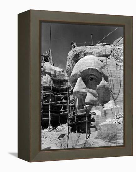 Scaffolding around Head of Abraham Lincoln, Partially Sculptured During Mt. Rushmore Construction-Alfred Eisenstaedt-Framed Premier Image Canvas