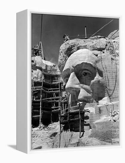 Scaffolding around Head of Abraham Lincoln, Partially Sculptured During Mt. Rushmore Construction-Alfred Eisenstaedt-Framed Premier Image Canvas