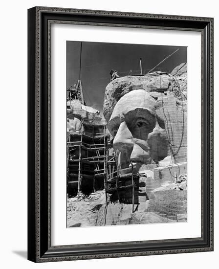 Scaffolding around Head of Abraham Lincoln, Partially Sculptured During Mt. Rushmore Construction-Alfred Eisenstaedt-Framed Photographic Print