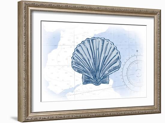 Scallop Shell - Blue - Coastal Icon-Lantern Press-Framed Art Print