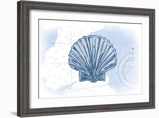 Scallop Shell - Blue - Coastal Icon-Lantern Press-Framed Art Print