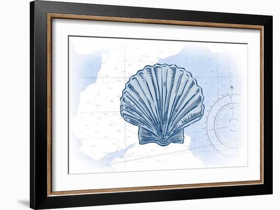 Scallop Shell - Blue - Coastal Icon-Lantern Press-Framed Art Print