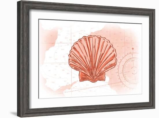 Scallop Shell - Coral - Coastal Icon-Lantern Press-Framed Art Print