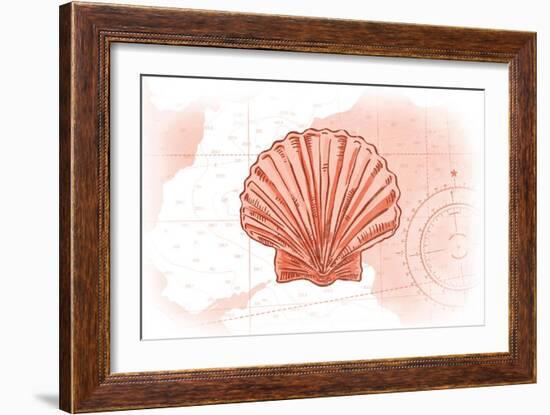 Scallop Shell - Coral - Coastal Icon-Lantern Press-Framed Art Print