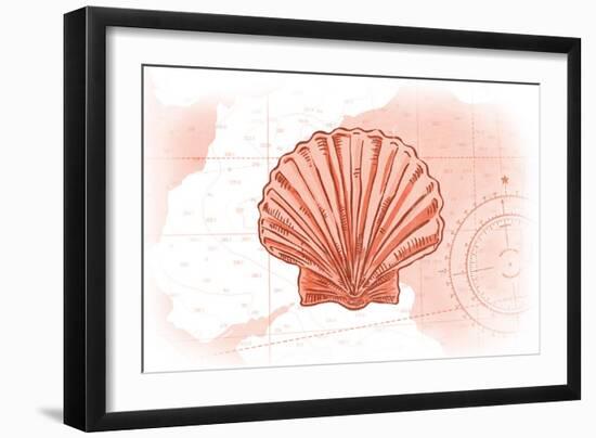 Scallop Shell - Coral - Coastal Icon-Lantern Press-Framed Art Print