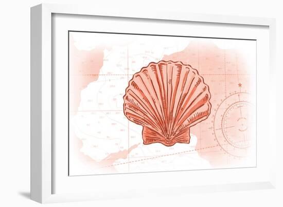 Scallop Shell - Coral - Coastal Icon-Lantern Press-Framed Art Print