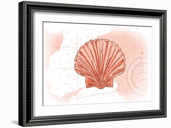 Scallop Shell - Coral - Coastal Icon-Lantern Press-Framed Art Print