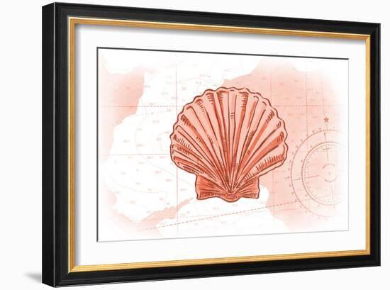 Scallop Shell - Coral - Coastal Icon-Lantern Press-Framed Art Print