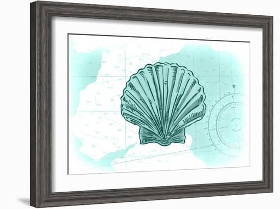 Scallop Shell - Teal - Coastal Icon-Lantern Press-Framed Art Print