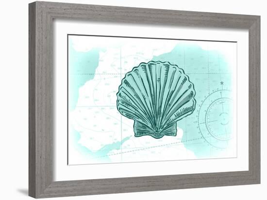 Scallop Shell - Teal - Coastal Icon-Lantern Press-Framed Art Print
