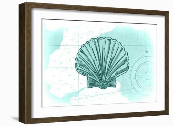 Scallop Shell - Teal - Coastal Icon-Lantern Press-Framed Art Print