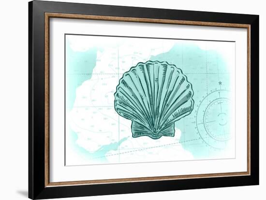 Scallop Shell - Teal - Coastal Icon-Lantern Press-Framed Art Print