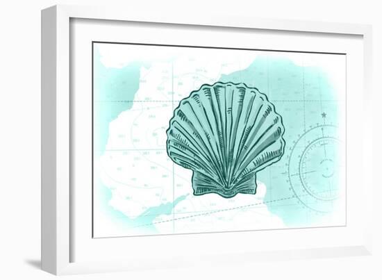 Scallop Shell - Teal - Coastal Icon-Lantern Press-Framed Art Print