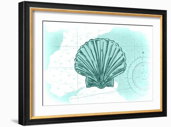 Scallop Shell - Teal - Coastal Icon-Lantern Press-Framed Art Print