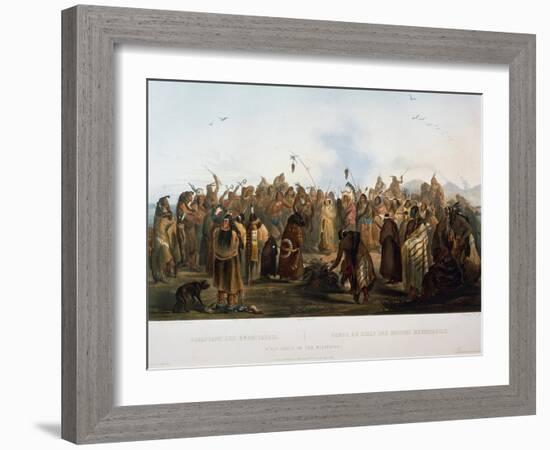 Scalp Dance of Hidatsa Indians, Engraving by Karl Bodmer-null-Framed Giclee Print