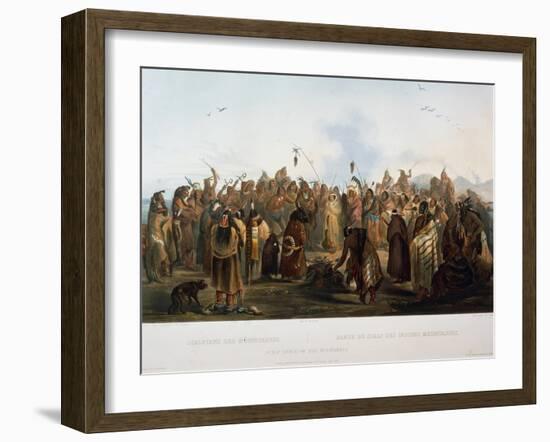 Scalp Dance of Hidatsa Indians, Engraving by Karl Bodmer-null-Framed Giclee Print