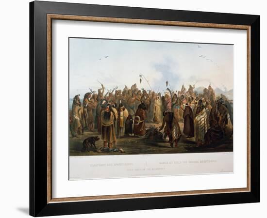 Scalp Dance of Hidatsa Indians, Engraving by Karl Bodmer-null-Framed Giclee Print