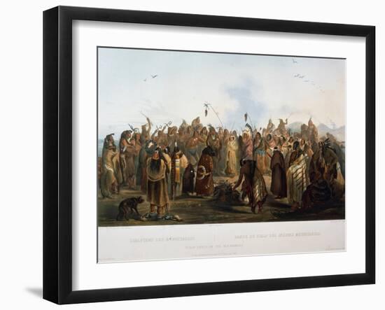 Scalp Dance of Hidatsa Indians, Engraving by Karl Bodmer-null-Framed Giclee Print