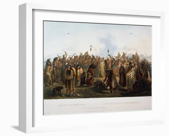 Scalp Dance of Hidatsa Indians, Engraving by Karl Bodmer-null-Framed Giclee Print