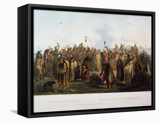 Scalp Dance of Hidatsa Indians, Engraving by Karl Bodmer-null-Framed Premier Image Canvas