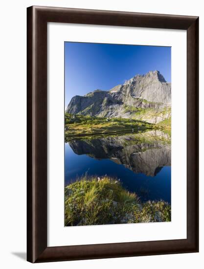 Scandinavia, Norway, Lofoten, Flakstadoey, Stjerntinden, Steep-Coast, Rocks, Water, Landscape-Rainer Mirau-Framed Photographic Print