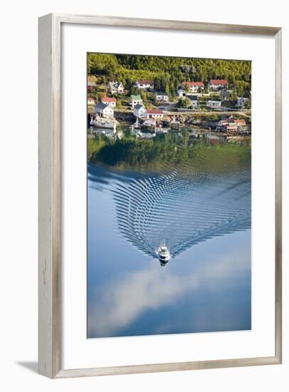 Scandinavia, Norway, Lofoten, Moskenesoey, Pure, Fisher-Place, Lake, Boat, Drives-Rainer Mirau-Framed Photographic Print