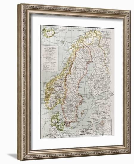 Scandinavia Political Map With Iceland Insert Map-marzolino-Framed Art Print