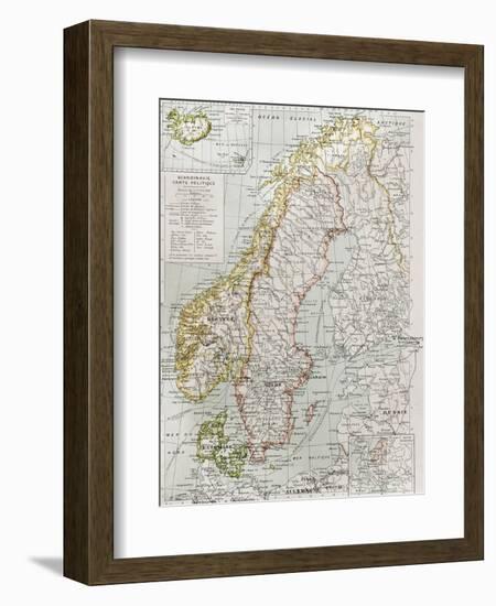 Scandinavia Political Map With Iceland Insert Map-marzolino-Framed Premium Giclee Print