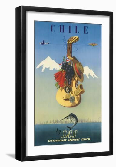 Scandinavian Airlines Chile, Gaucho Guitar, c.1951-De Ambrogio-Framed Giclee Print