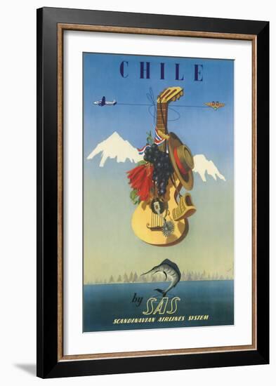 Scandinavian Airlines Chile, Gaucho Guitar, c.1951-De Ambrogio-Framed Giclee Print