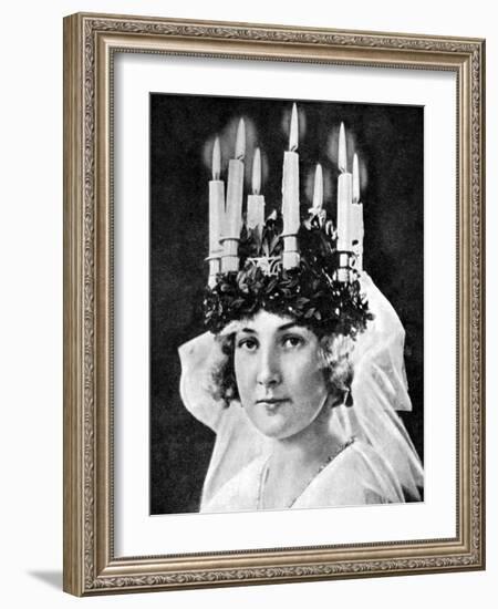 Scandinavian Girl Wearing Candle Headdress on St Lucy's Day, 1936-null-Framed Giclee Print