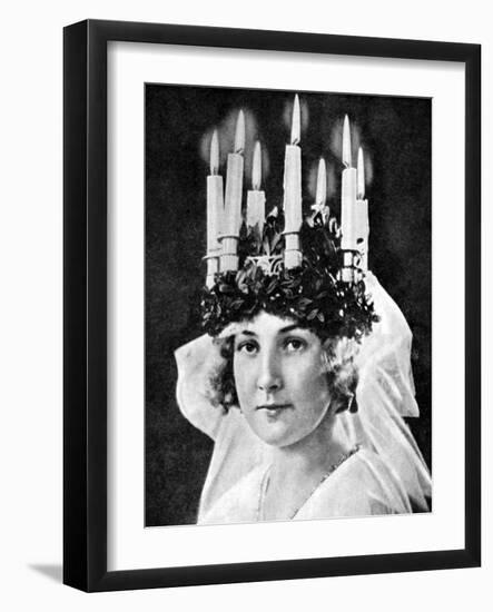 Scandinavian Girl Wearing Candle Headdress on St Lucy's Day, 1936-null-Framed Giclee Print